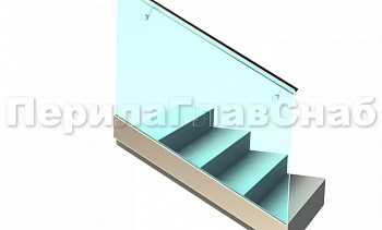 Ограждение с поручнем на выносе в зажимном профиле на лестнице в Казани. Готовые проекты ПерилаГлавСнаб