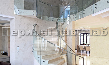 Стеклянные ограждения винтовой лестницы и баллюстрады в Казани. Готовые проекты ПерилаГлавСнаб