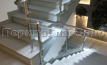 Нержавеющие перила и ограждения со стеклом и подсветкой в Казани. Готовые проекты ПерилаГлавСнаб