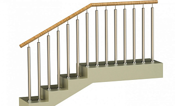 Ограждения с двумя стойками в каждую ступень с пластиковым поручнем и без ригелей в Казани. Готовые проекты ПерилаГлавСнаб