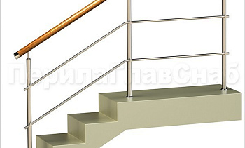 Два ригеля на держателях, круглый деревянный поручень и круглые стойки в Казани. Готовые проекты ПерилаГлавСнаб