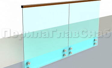 Ограждение с квадратным деревянным поручнем на точечном креплении купить в Казани