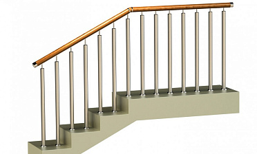 Ограждения с двумя стойками в каждую ступень с деревянным поручнем и без ригелей купить в Казани