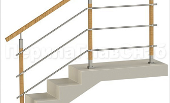 Три ригеля на держателях, квадратные деревянные поручень и стойки в Казани. Готовые проекты ПерилаГлавСнаб