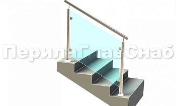 Ограждение лестницы с квадратным поручнем с зажимными стеклодержателями и квадратными стойками в Казани. Готовые проекты ПерилаГлавСнаб