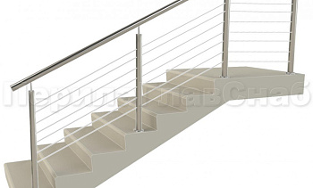 Ограждения из нержавейки. Заполнение из 7ми тросиков + декоративные наконечники в Казани. Готовые проекты ПерилаГлавСнаб