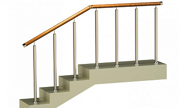 Ограждения со стойками в каждую ступень с круглым деревянным поручнем без ригелей в Казани. Готовые проекты ПерилаГлавСнаб