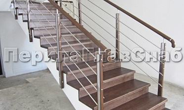 Ограждение со стойками из шлифованной нержавеющей стали с боковым крепежом, со вставками из дерева купить в Казани