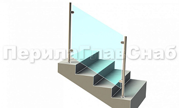 Ограждения лестницы без поручня с зажимными стеклодержателями и стойками в Казани. Готовые проекты ПерилаГлавСнаб
