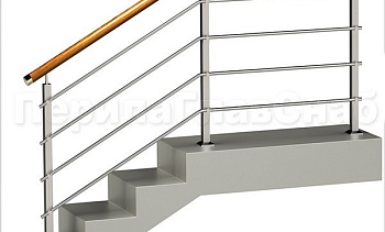 Четыре ригеля на держателях, круглый деревянный поручень и квадратные стойки в Казани. Готовые проекты ПерилаГлавСнаб