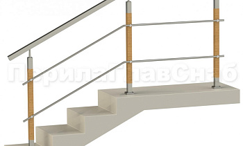 Два ригеля на держателях, квадратный поручень и квадратные деревянные стойки в Казани. Готовые проекты ПерилаГлавСнаб