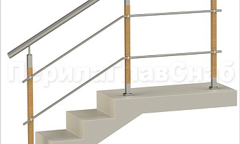 Два ригеля на держателях, круглый поручень и квадратные деревянные стойки в Казани. Готовые проекты ПерилаГлавСнаб