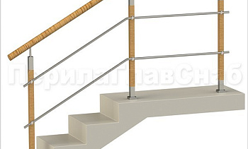Два ригеля на держателях, пластиковый поручень и квадратные деревянные стойки в Казани. Готовые проекты ПерилаГлавСнаб