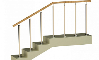 Ограждения со стойками в каждую ступень с квадратным деревянным поручнем без ригелей в Казани. Готовые проекты ПерилаГлавСнаб