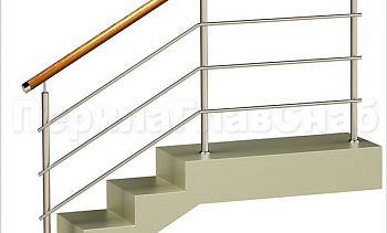 Три ригеля на сварке, круглый деревянный поручень и круглые стойки в Казани. Готовые проекты ПерилаГлавСнаб