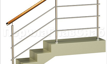 Три ригеля на сварке, круглый деревянный поручень и круглые стойки купить в Казани