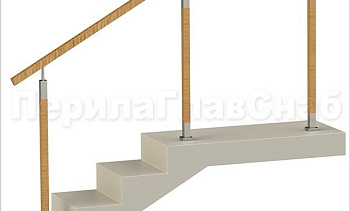 Нержавеющие ограждения без ригелей с квадратным деревянным поручнем и стойками с деревянными вставками в Казани. Готовые проекты ПерилаГлавСнаб