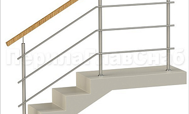 Три ригеля на сварке, квадратный деревянный поручень и круглые стойки купить в Казани