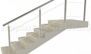 Ограждения из нержавейки. Заполнение из 2х тросиков. Квадратные стойки в Казани. Готовые проекты ПерилаГлавСнаб