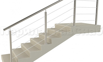 Ограждения из нержавейки. Заполнение из 4х тросиков. Квадратные стойки. в Казани. Готовые проекты ПерилаГлавСнаб