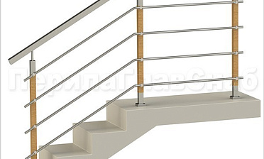 Четыре ригеля на держателях, квадратный поручень и стойки с деревянными вставками купить в Казани