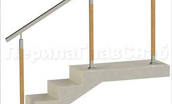 Нержавеющие ограждения без ригелей с квадратным поручнем и стойками с деревянными вставками в Казани. Готовые проекты ПерилаГлавСнаб