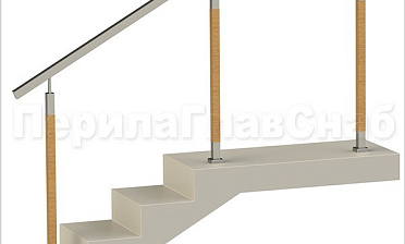 Нержавеющие ограждения без ригелей с квадратным поручнем и стойками с деревянными вставками купить в Казани