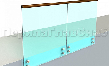 Ограждение с деревянным поручнем на точечном креплении в Казани. Готовые проекты ПерилаГлавСнаб