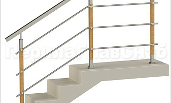 Три ригеля на держателях, квадратные поручень и деревянные стойки в Казани. Готовые проекты ПерилаГлавСнаб