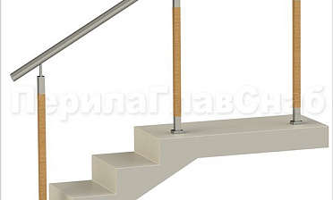 Нержавеющие ограждения без ригелей с круглым поручнем и стойками с деревянными вставками купить в Казани