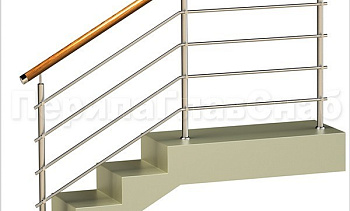 Четыре ригеля на держателях, круглый деревянный поручень и круглые стойки в Казани. Готовые проекты ПерилаГлавСнаб