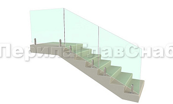 Цельностеклянное лестничное ограждение на министойках из нержавеющей стали для крыльца в Казани. Готовые проекты ПерилаГлавСнаб