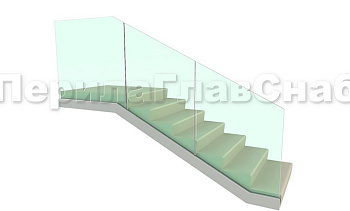 Цельностеклянное ограждение на зажимном алюминиевом профиле для крыльца в Казани. Готовые проекты ПерилаГлавСнаб