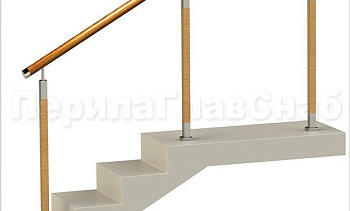 Нержавеющие ограждения без ригелей с круглым деревянным поручнем и стойками с деревянными вставками в Казани. Готовые проекты ПерилаГлавСнаб